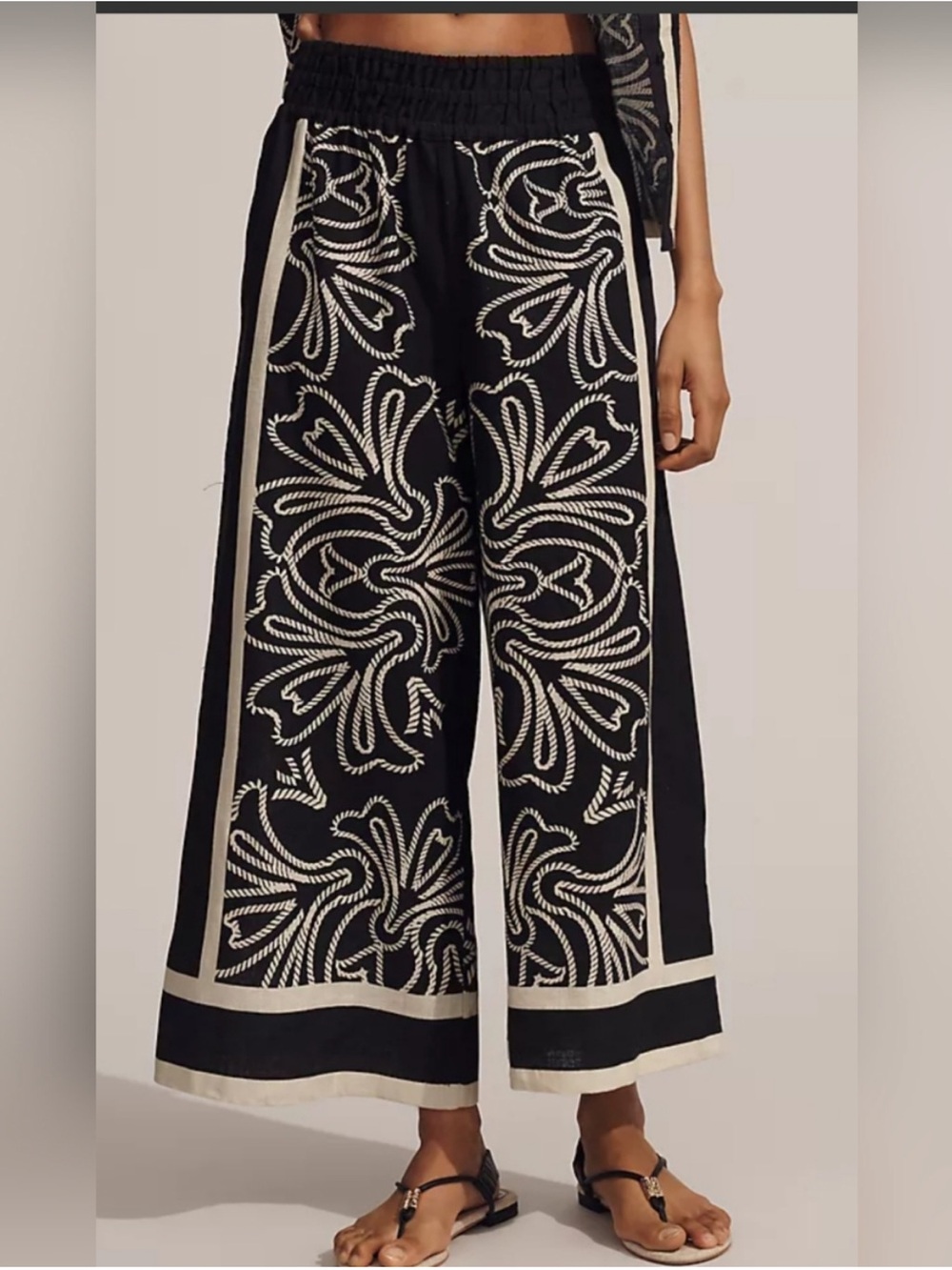 Anthropologie linen blend wide leg crop pants